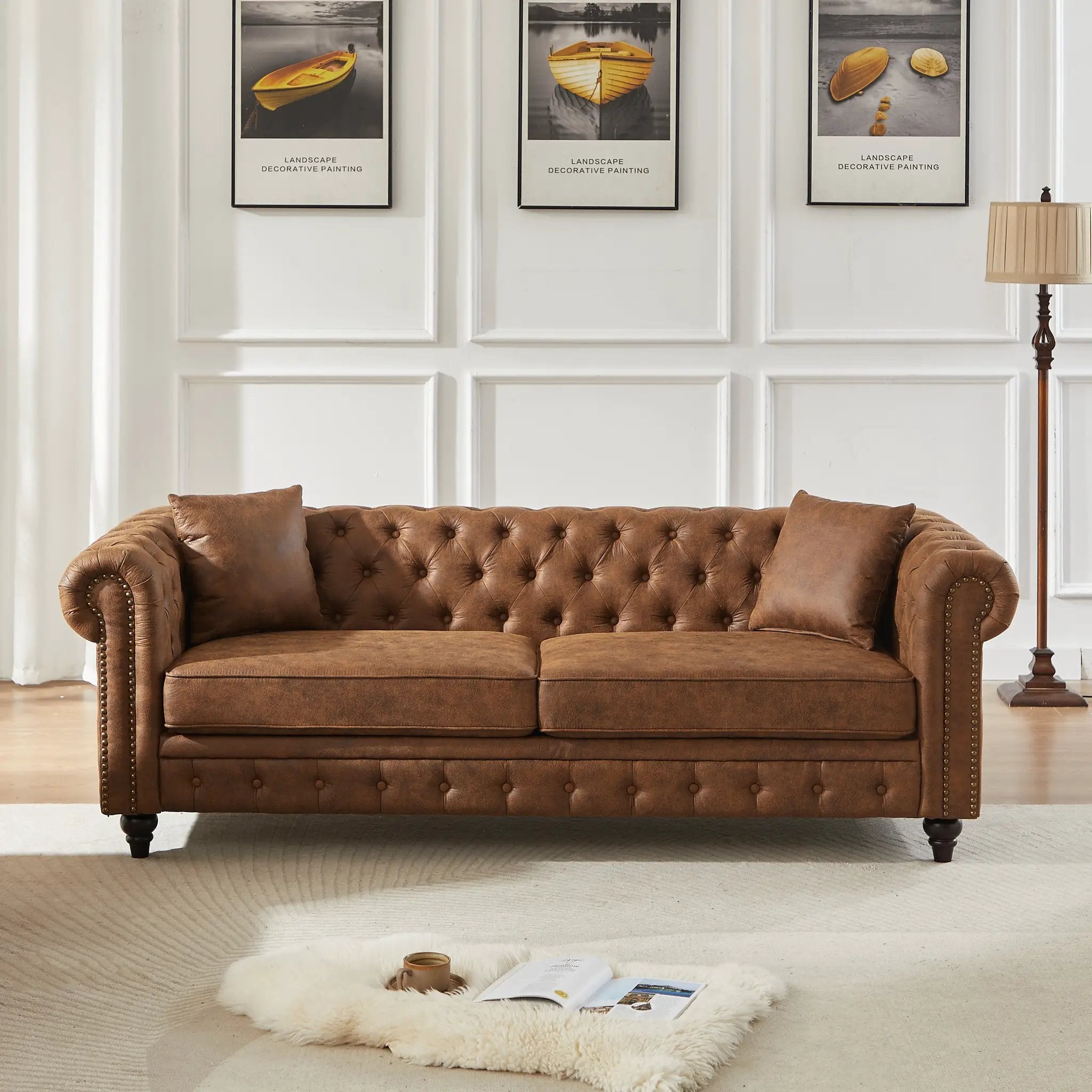Tech Fabric Chesterfield Sofa with Rolled Arms - 3 Seater by HouseOfZazla