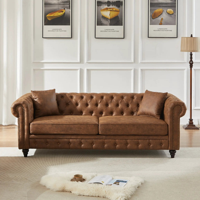 Tech Fabric Chesterfield Sofa with Rolled Arms - 3 Seater by HouseOfZazla