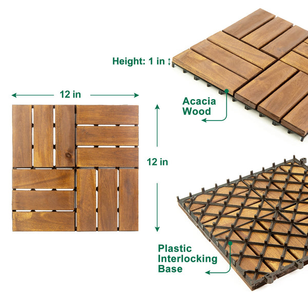 12 In. X 12 In. Acacia 12 Slats Checker Deck Tiles - 30 Pieces, photo 2 of 6
