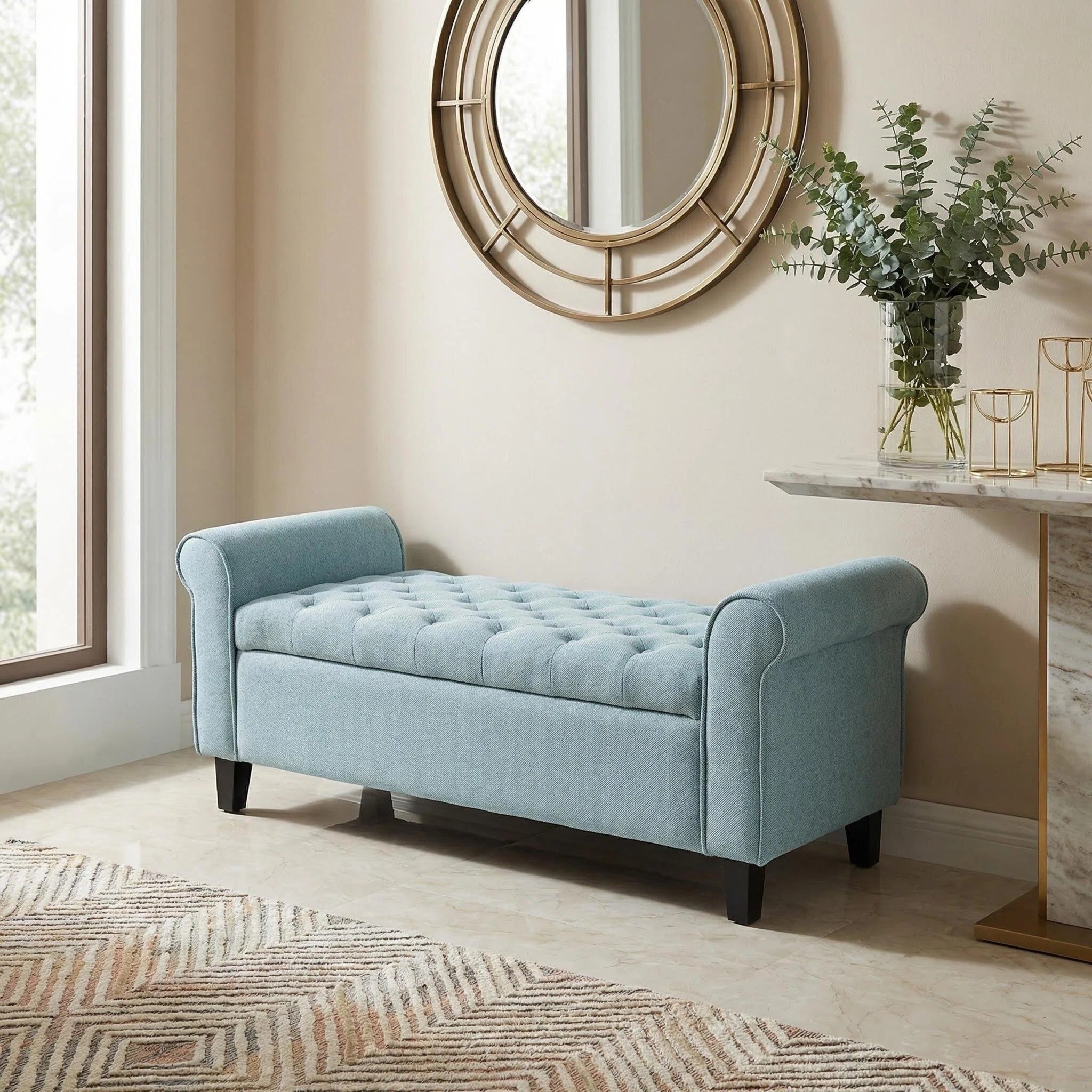 Light Blue Tufted Storage Bench by HouseOfZazla