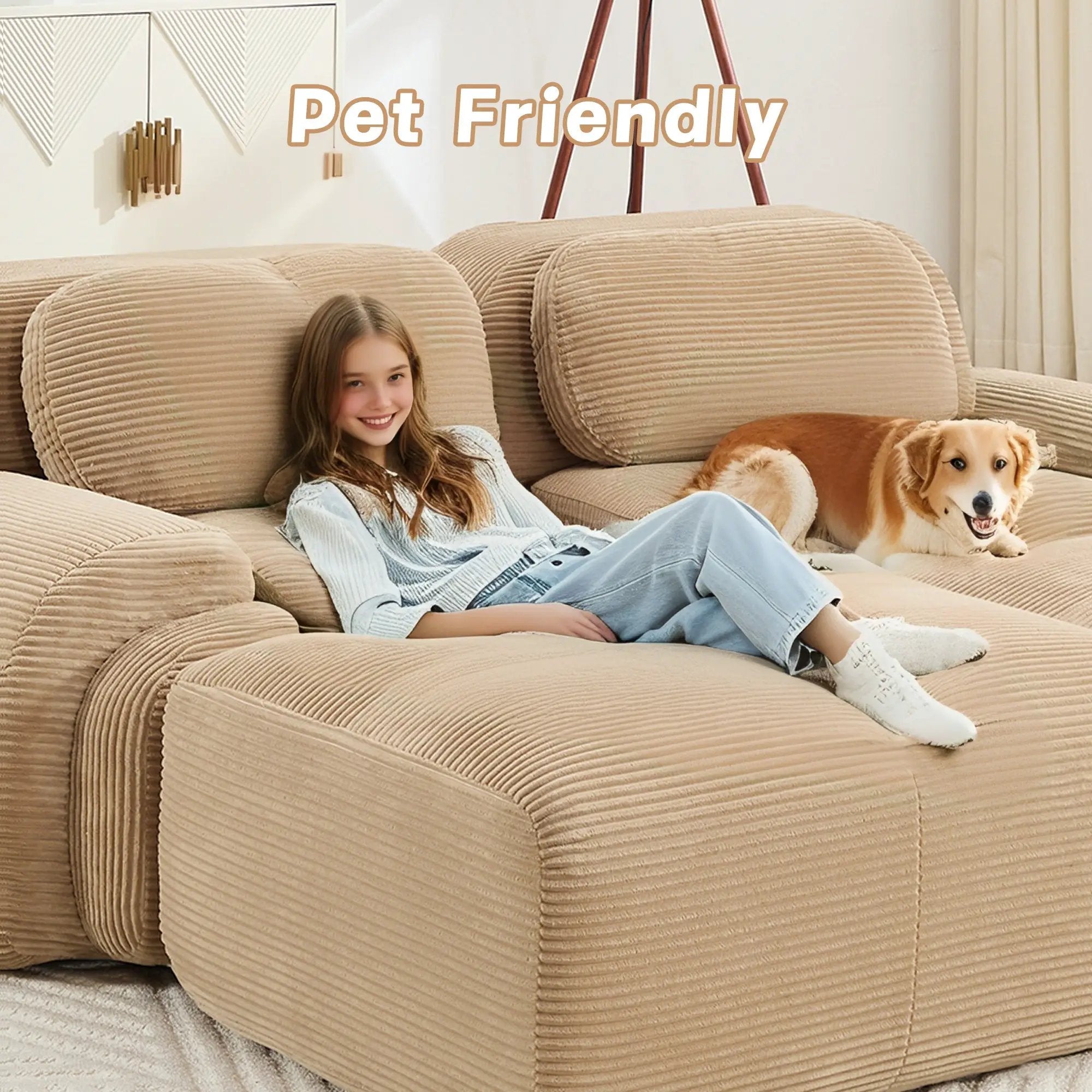 Three-Seat Modular Sofa With 3 Ottomans – Camel by HouseOfZazla