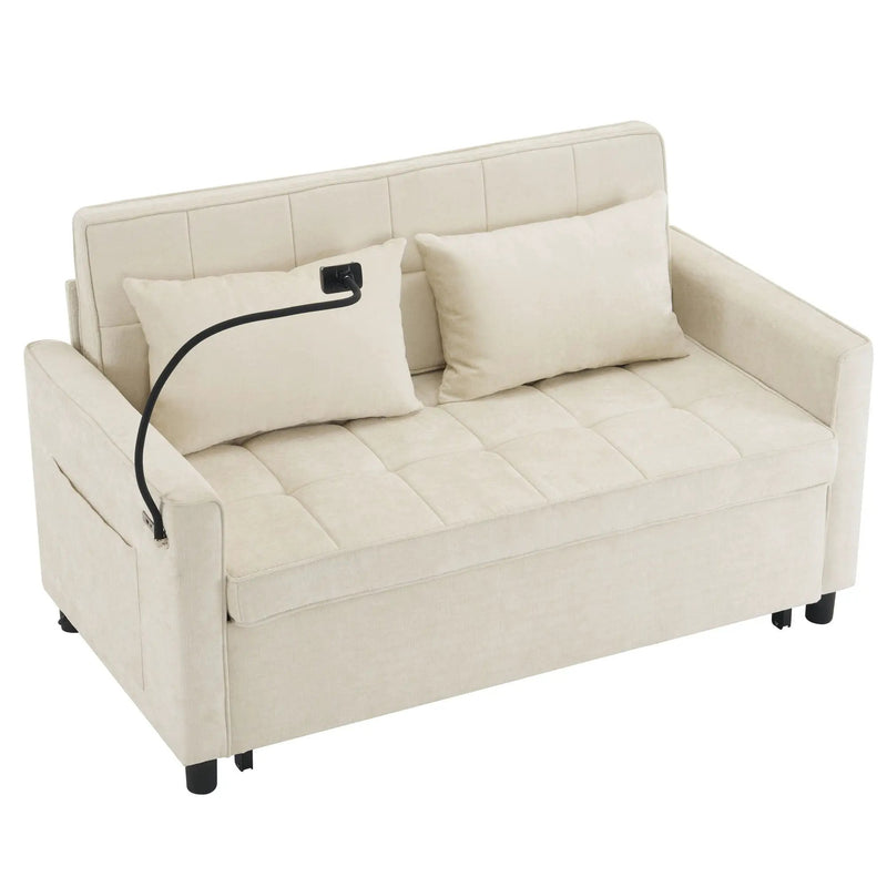 Pull-Out Sleeper Sofa With Reversible Backrest Cushion, Side Pockets, 2 USB Ports And A Phone Holder For Living Room by HouseOfZazla