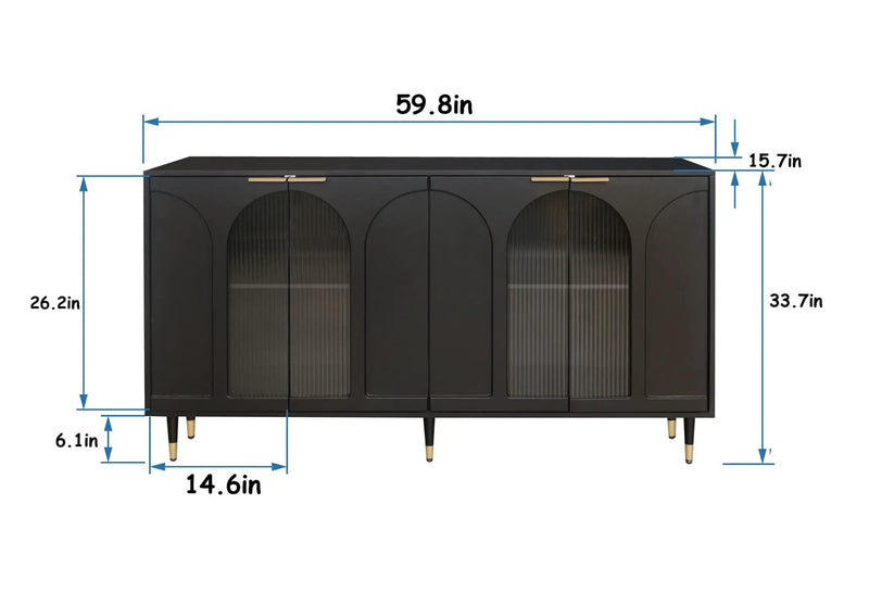 Accent Cabinet Lacquered Wooden Cabinet With 4 Glass Doors Sideboard Buffet Server Cabinet Storage Cabinet, For Living Room, Entryway, Hallway, Office, Kitchen And Dining Room by HouseOfZazla