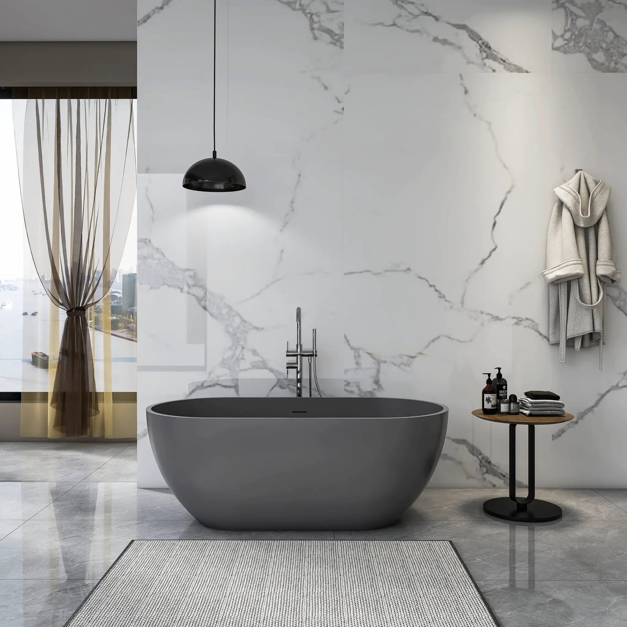 63 Inch Solid Surface Oval Shape Freestanding Bathtub by HouseOfZazla
