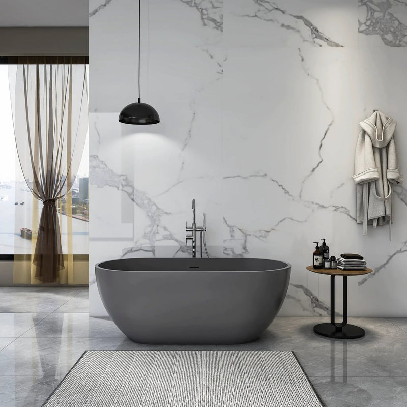 63 Inch Solid Surface Oval Shape Freestanding Bathtub by HouseOfZazla