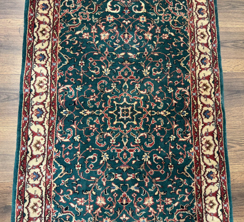 Dark Green Indo Persian Rug 2.5 x 4, Hand Knotted Wool Small Oriental Carpet by Jewel Rugs