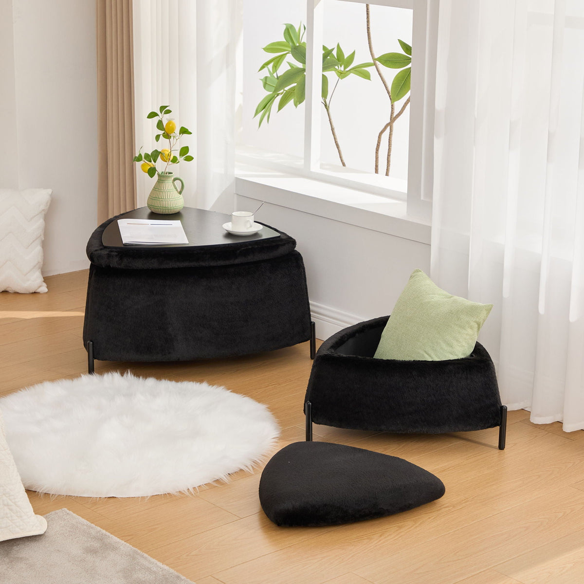 Upholstered Storage Ottoman Set with Reversible Lid - Fabric (Beige, Light Brown, Black), photo 8 of 10