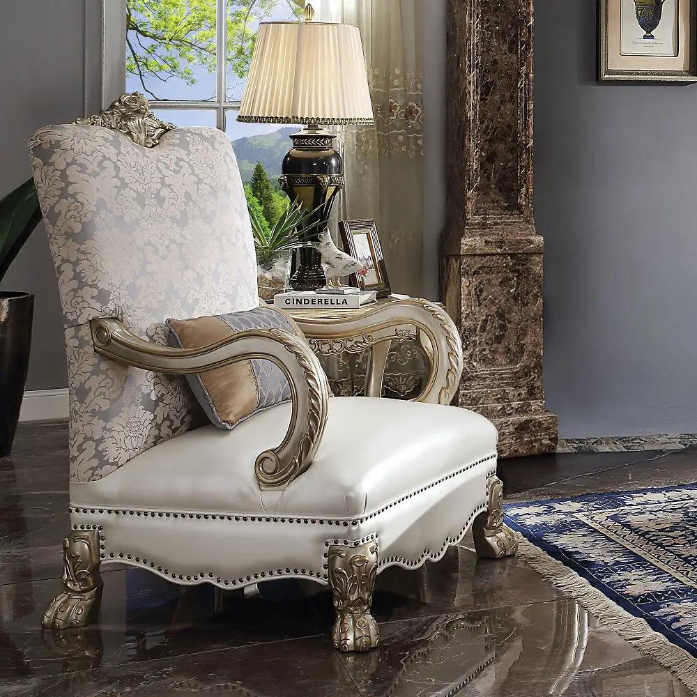 Dresden II - Chair With Pillow - Pearl Synthetic Leather /Fabric & Gold Patina by Unique Piece Furniture
