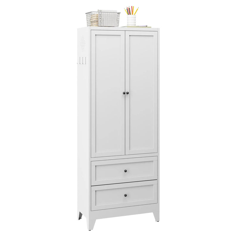 Pantry Cabinet With 2 Drawers, Freestanding Kitchen Storage Cabinet With Adjustable Shelves, Heavy-Duty Organizer For Spices, Dishware, Small Appliances - White by HouseOfZazla