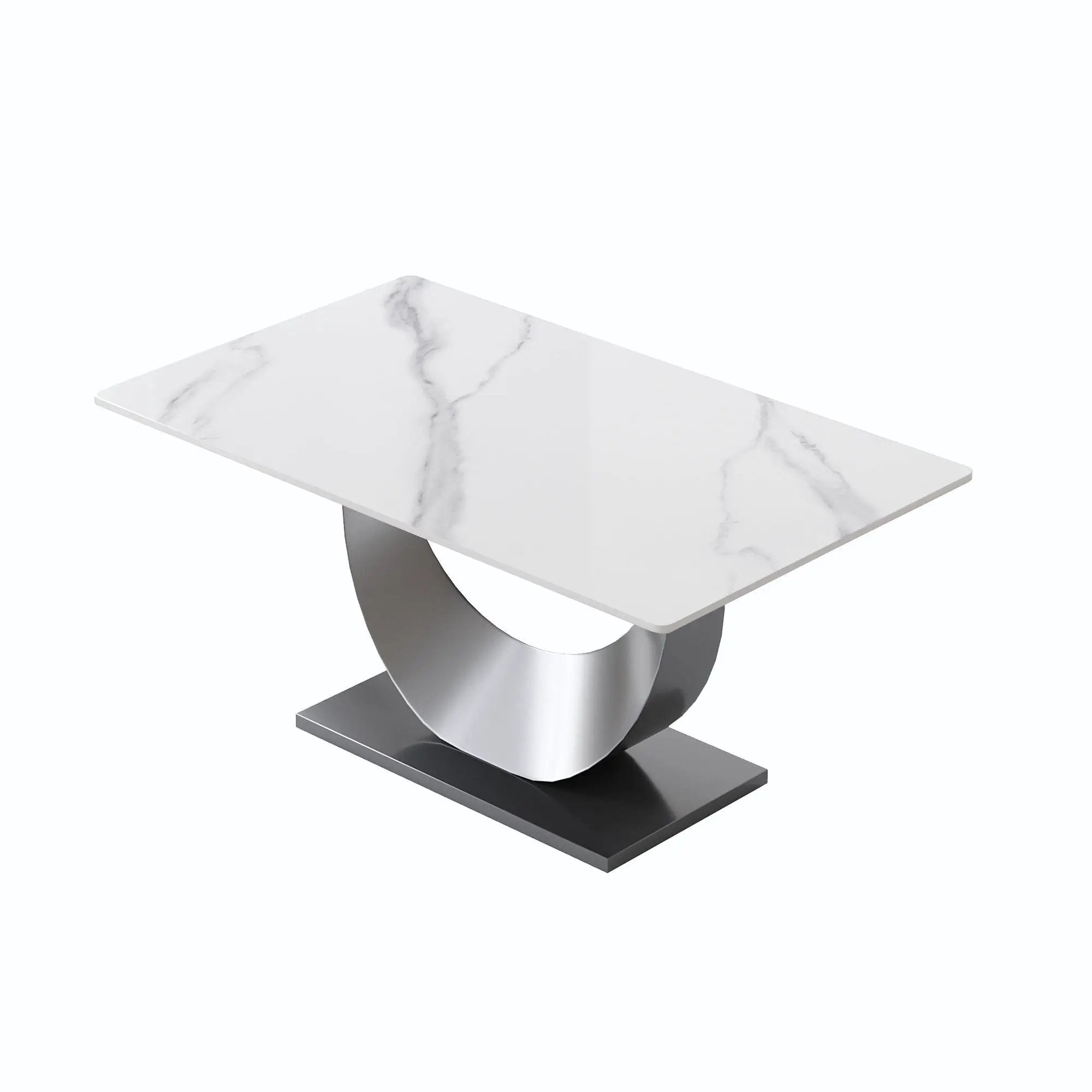 63" Modern Artificial Stone Crescent-Shaped Metal Legs, Can Accommodate 6-8 People - White / Black by HouseOfZazla