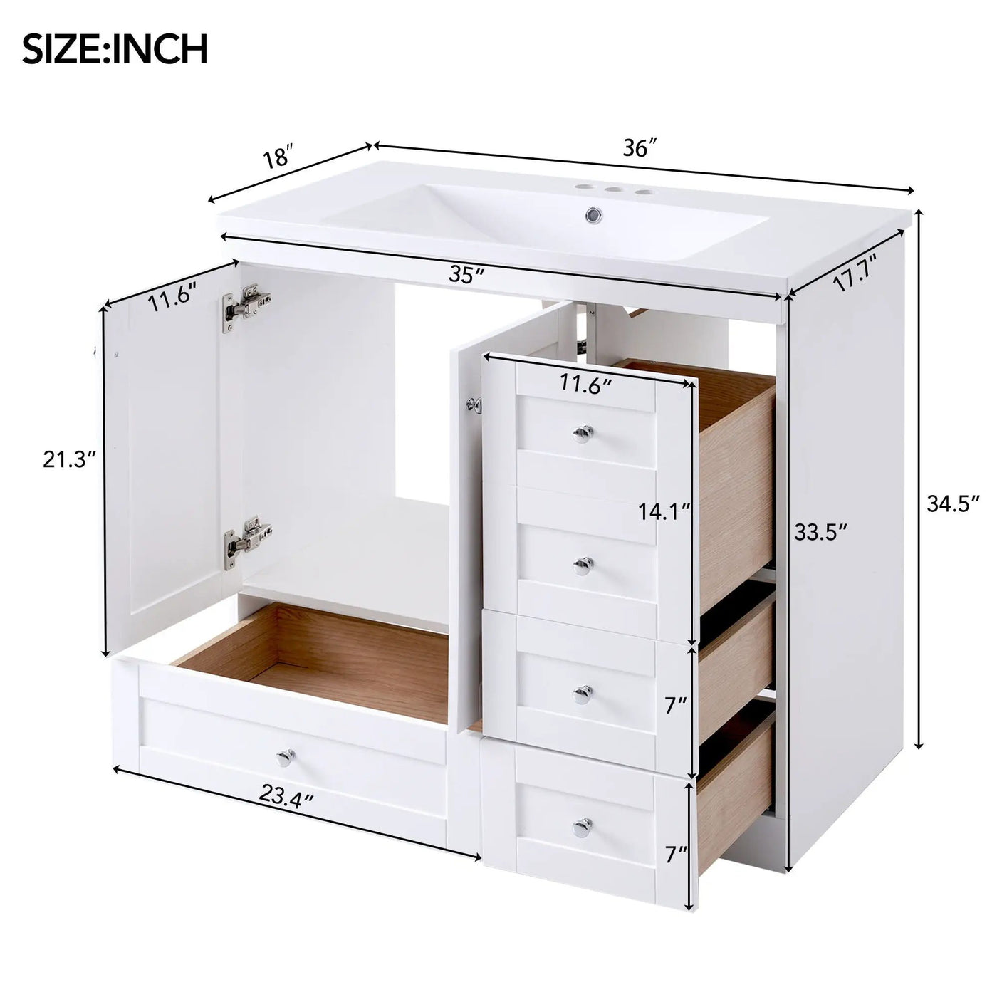 Shaker Free Standing Bathroom Vanity Cabinet & Sink, Soft Close Drawers, Soft Close Doors by Unique Piece Furniture