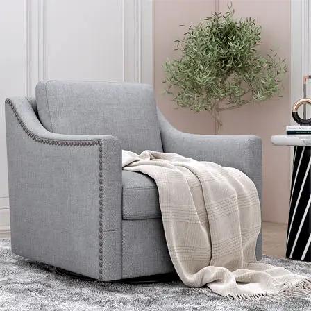 360 Degree Swivel Armchair, Skin Friendly Fabric, Ergonomic Design, Brass Nail Decorative Armchair by HouseOfZazla
