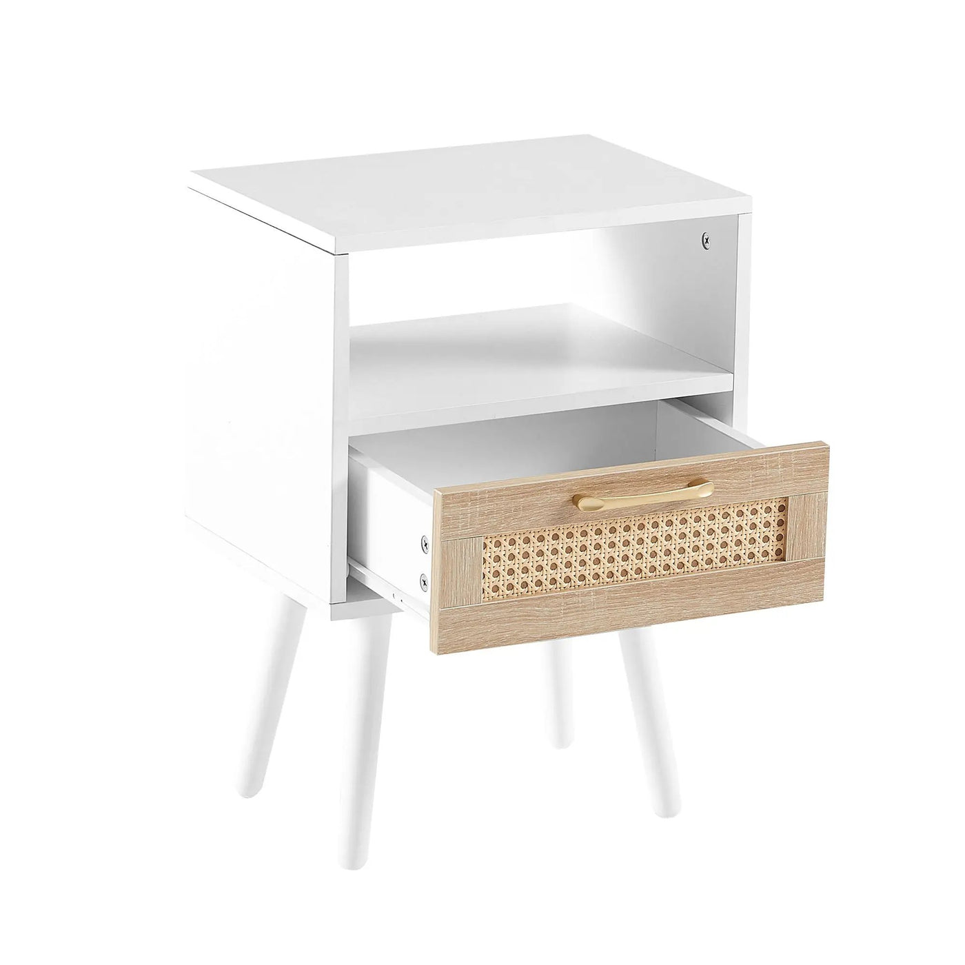 15.75" Rattan End Table With Drawer And Solid Wood Legs, Modern Nightstand, Side Table For Living Room, Bedroom by HouseOfZazla