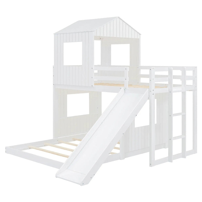 Loft Bunk Bed With Playhouse, Farmhouse, Ladder, Slide And Guardrails by Unique Piece Furniture
