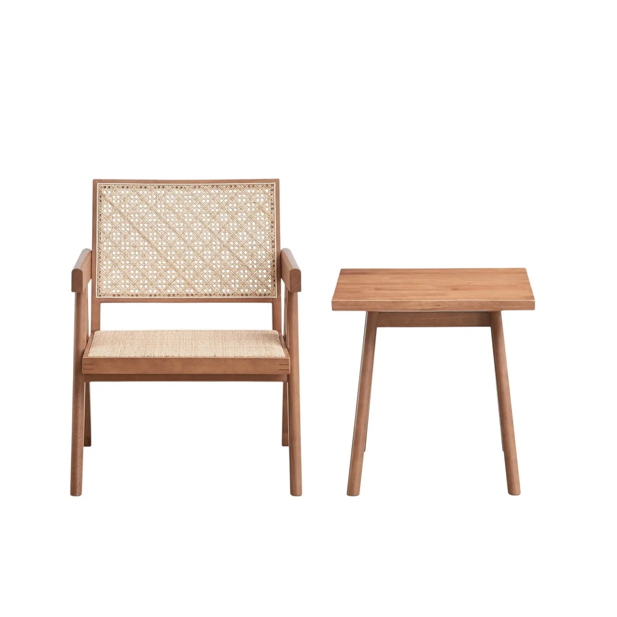 Armchair And Matching Square End Table, 2 Piece Living Room Set - Natural by HouseOfZazla