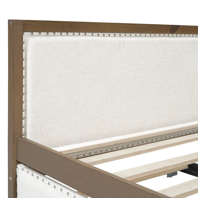 Full Size Daybed With Trundle And Nailhead Decoration - Wood by HouseOfZazla