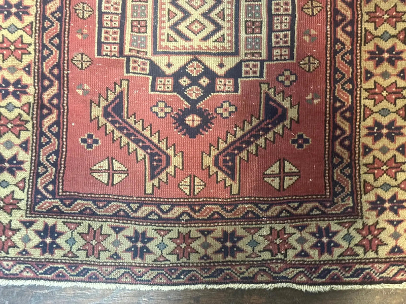 Antique Turkish Sparta Rug 3x6, Geometric Caucasian Kazak Pattern, Handmade by Jewel Rugs