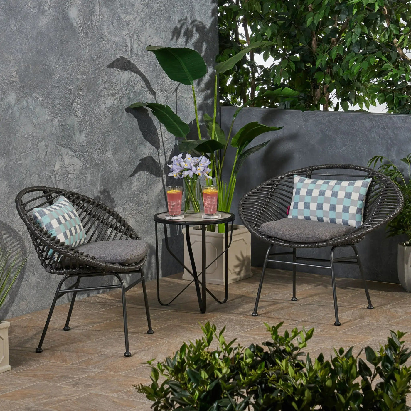 Cordella Outdoor Woven Wicker Chairs with Cushions, Set of 2 by HouseOfZazla
