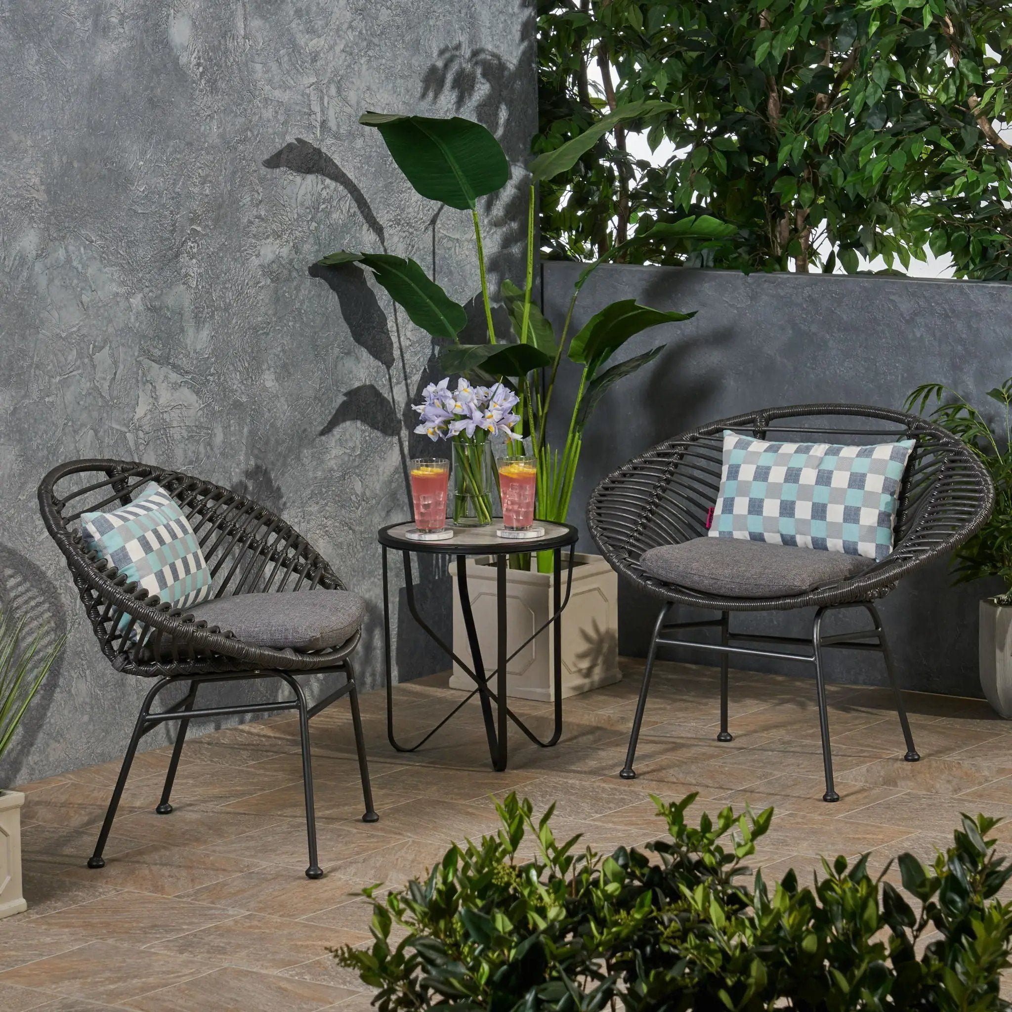 Cordella Outdoor Woven Wicker Chairs with Cushions, Set of 2 by HouseOfZazla