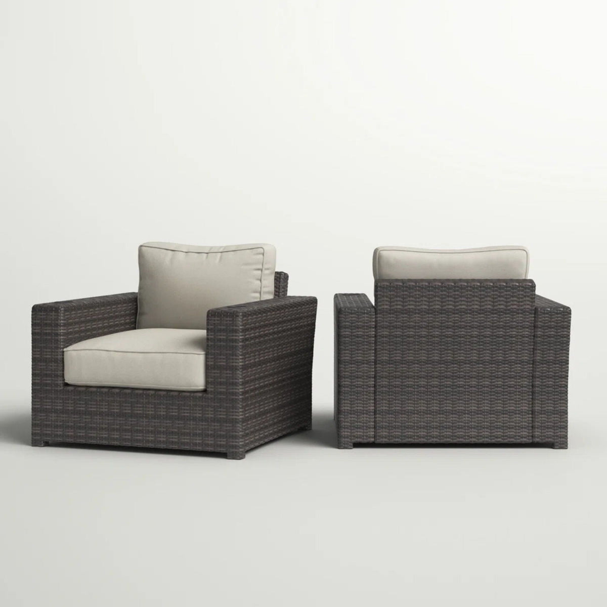 Outdoor Armchairs With Cushions Set of 2 – All-Weather Wicker – Espresso / Gray, photo 5 of 6