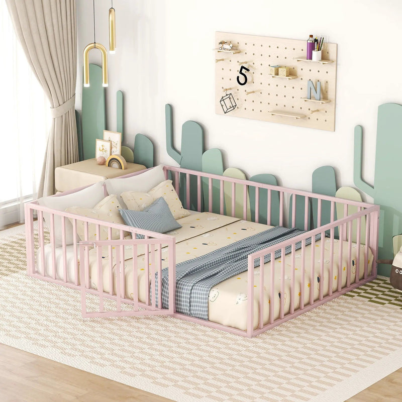 Metal Floor Bed Frame With Fence And Door by HouseOfZazla