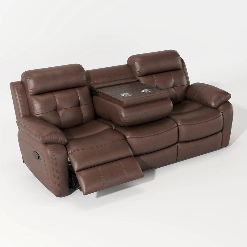 Genuine Non Power Reclining Sofa With Drop Down Table, Stainless Steel Cupholders And Magazine Bag by HouseOfZazla