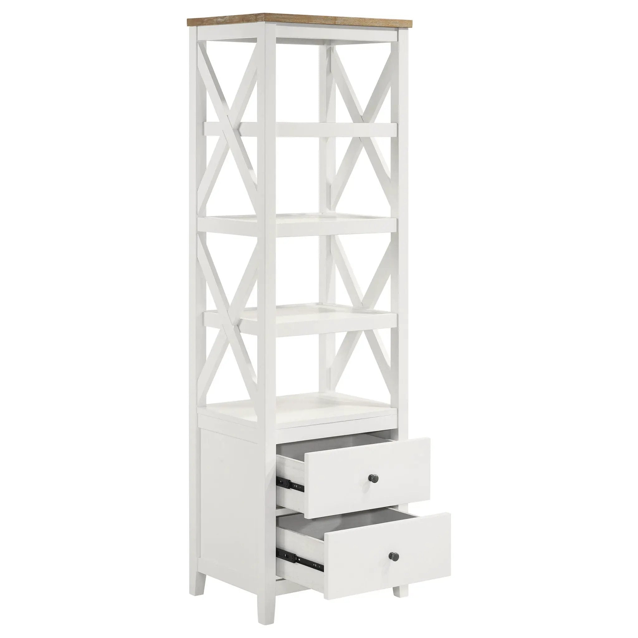 Hollis 4-shelf Wood Media Tower with Drawers Brown and White by Unique Piece Furniture