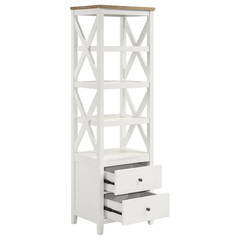 Hollis 4-shelf Wood Media Tower with Drawers Brown and White by Unique Piece Furniture