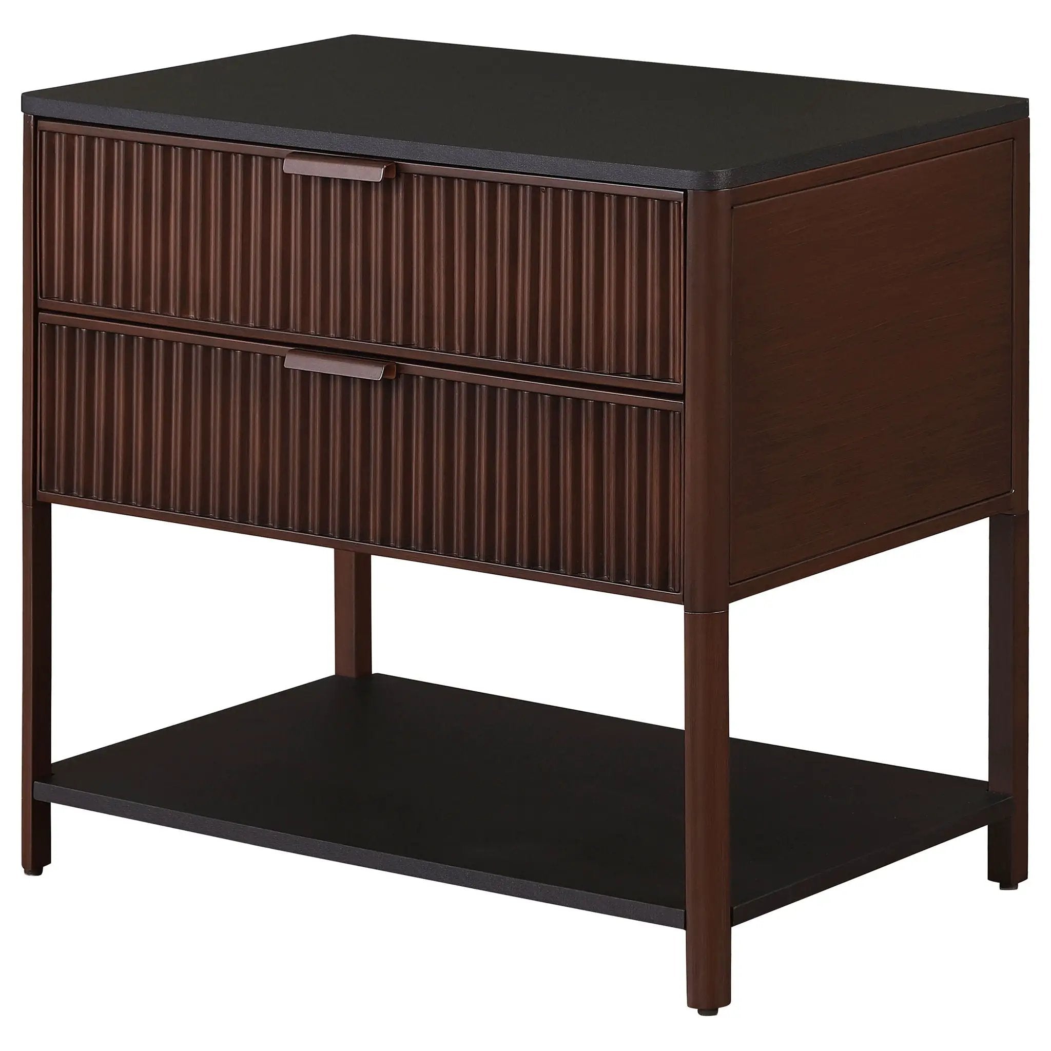 Tova - 2 Drawer Side Table With Shelf - Dark Brown by HouseOfZazla