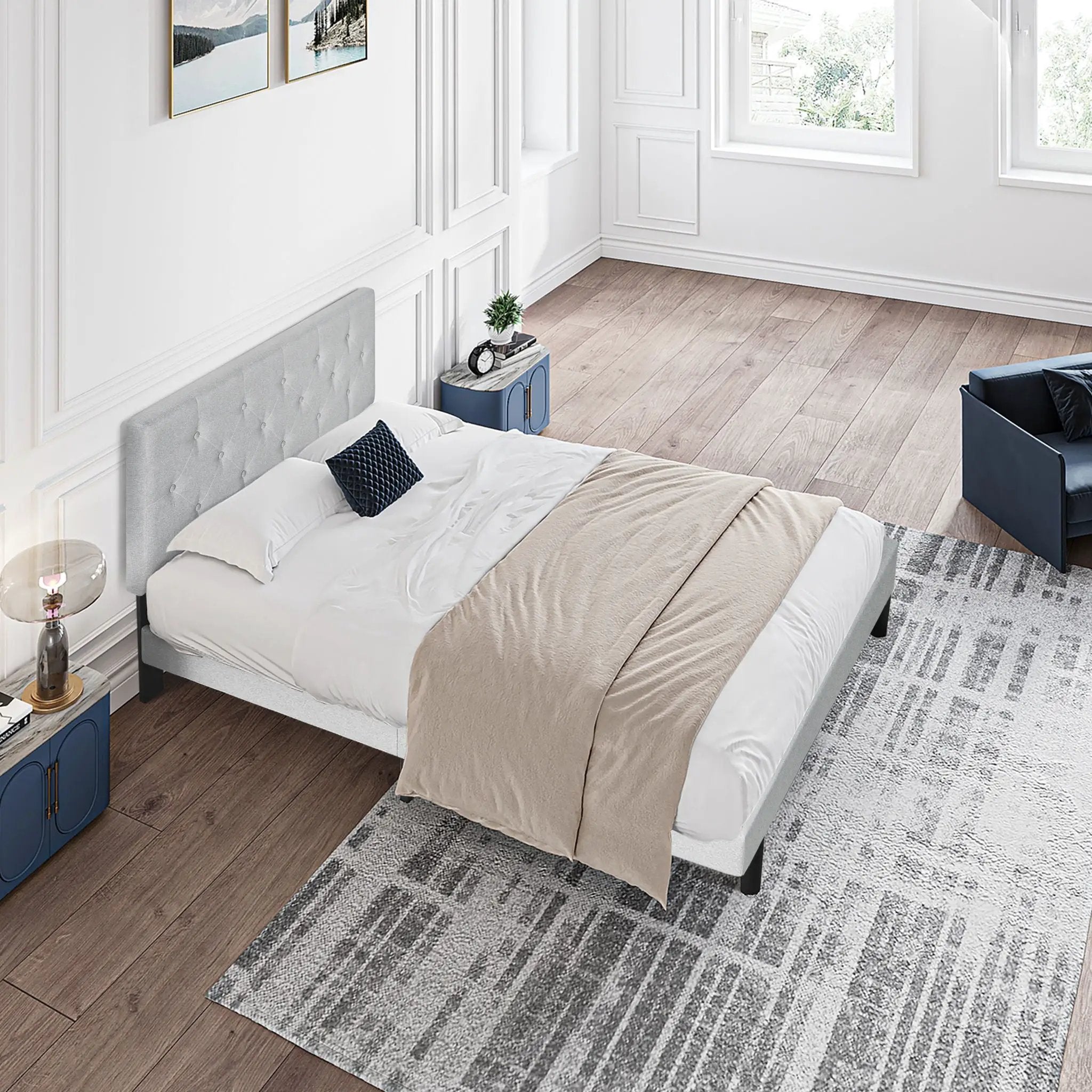 Modern Upholstered Platform Bed Frame With Button Tufted Fabric Headboard by Unique Piece Furniture