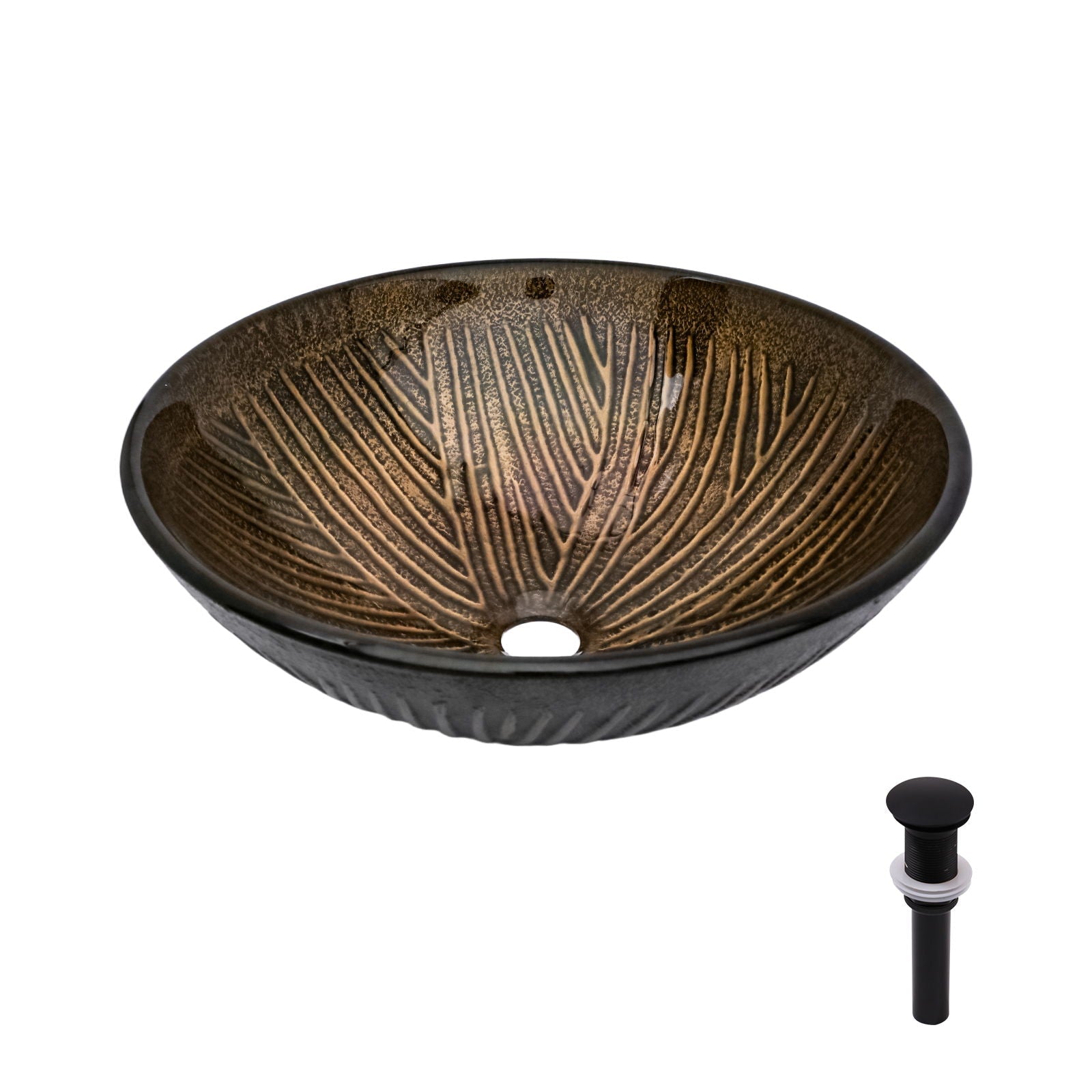 Feather Pattern Amber Vessel Sink With Pop Up Drain, Oval Bathroom Basin - Amber by HouseOfZazla