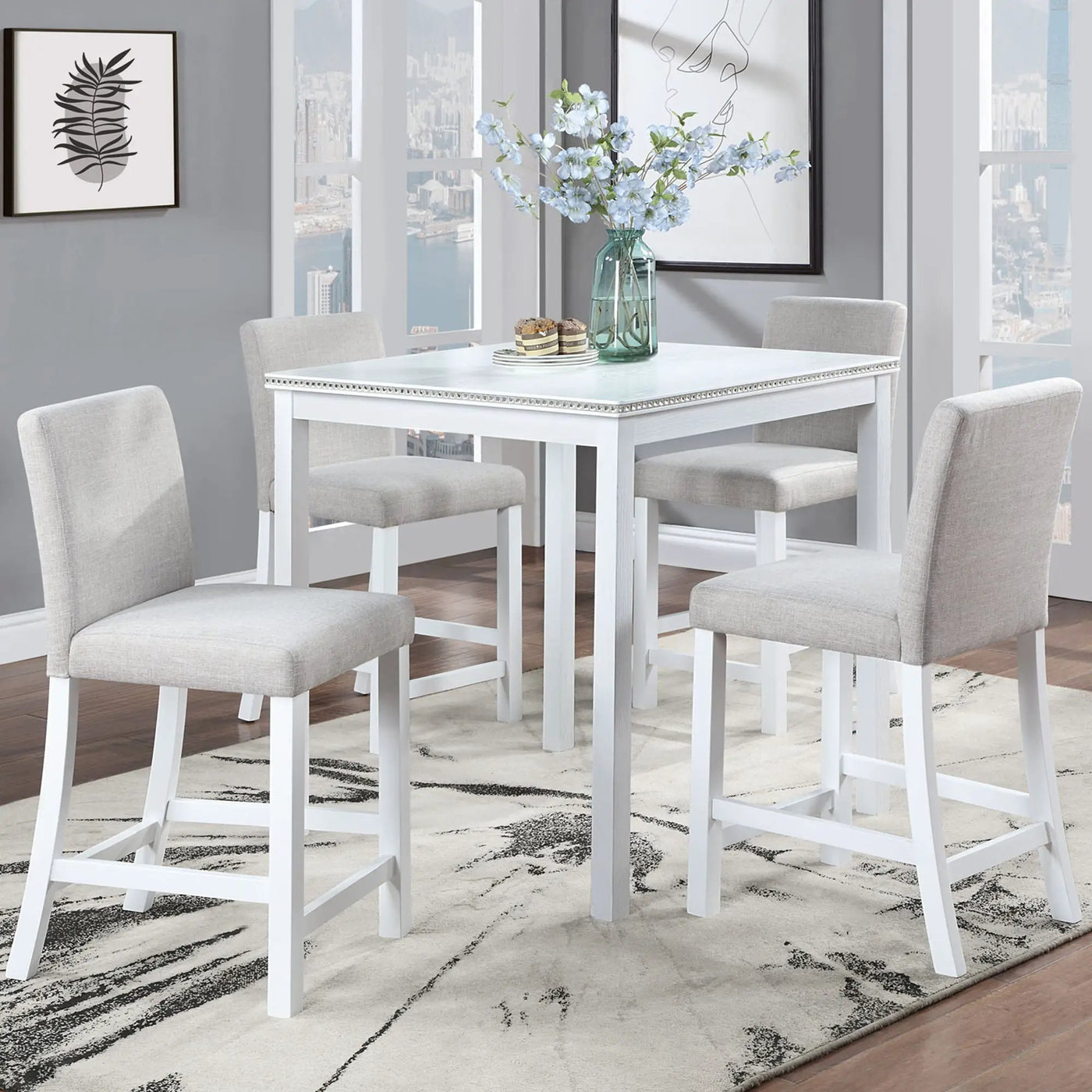 5 Piece Counter Height Table Set, Square Table And 4 Upholstered Chairs by HouseOfZazla