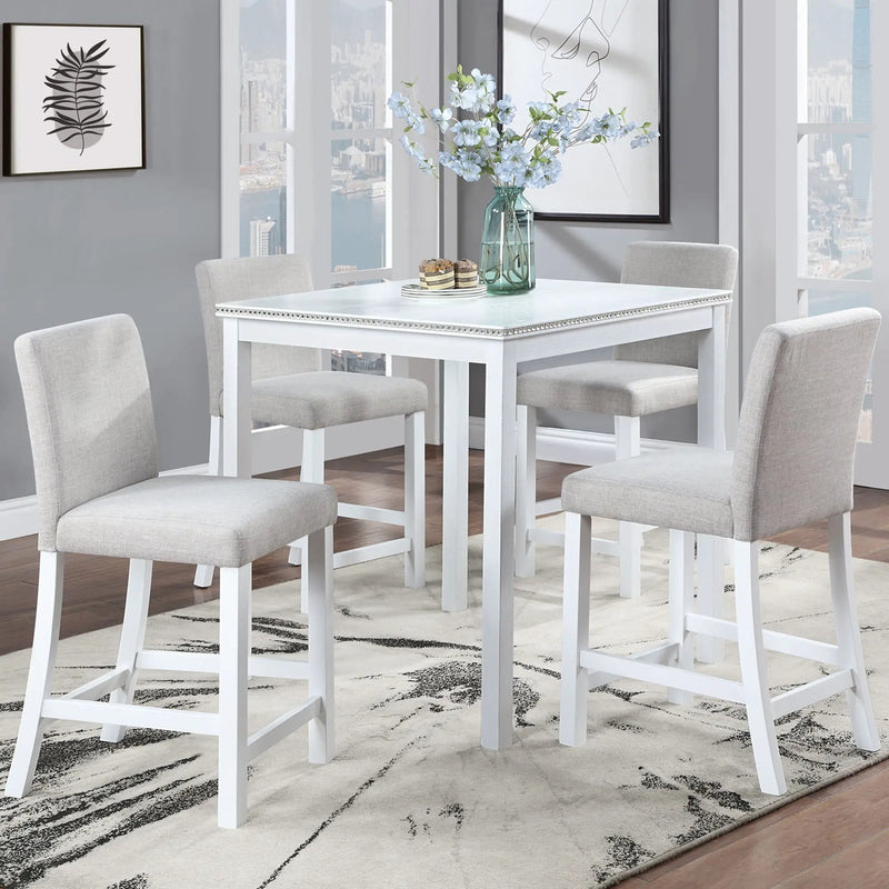 5 Piece Counter Height Table Set, Square Table And 4 Upholstered Chairs by HouseOfZazla