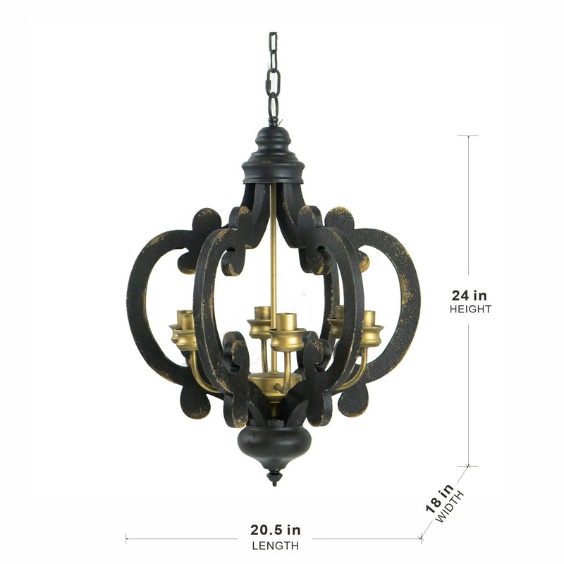 Farmhouse Chandelier, 6 Light Wood Chandelier Pendant Light Fixture With Adjustable Chain For Dining Room Living Room Entryway, Bulb Not Included by Unique Piece Furniture