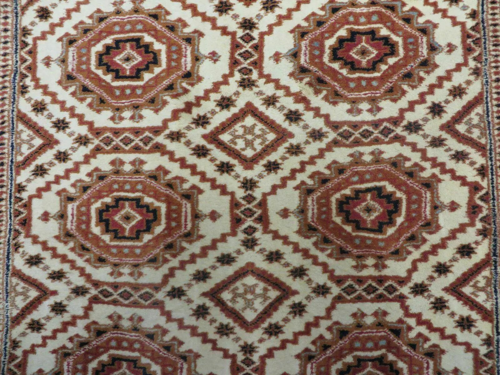4' X 7' Vintage Handmade Pakistani Turkoman Bokhara Balouch Woven Wool Rug Ivory by Jewel Rugs