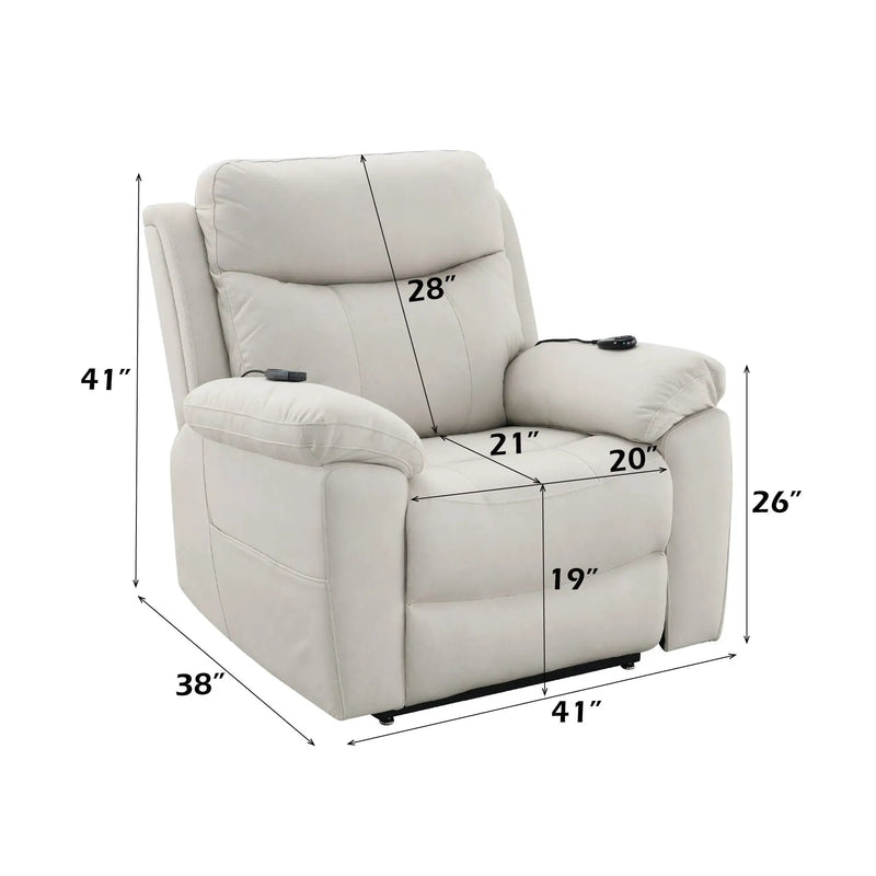 Chriki Beige Fabric Power Recliner with Lift, Heating, and Massage by HouseOfZazla