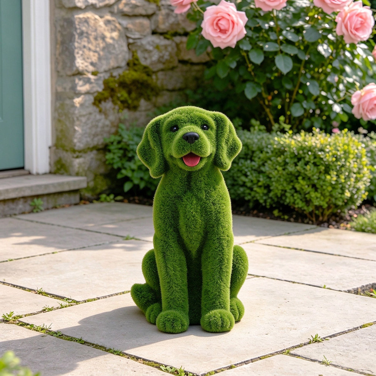 Flocked Resin Dog Garden Statue with Weatherproof Finish - Green, photo 10 of 10
