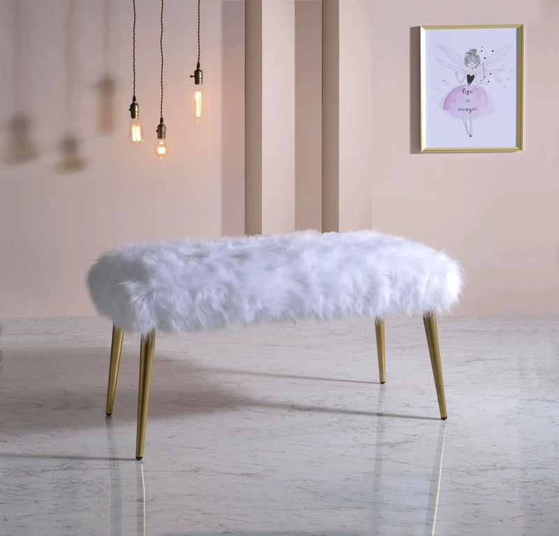 Bagley II - Faux Fur Bench - White / Gold by Unique Piece Furniture