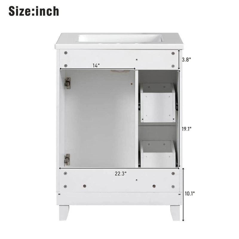 Transitional Style Bathroom Vanity Cabinet With Ceramic Sink