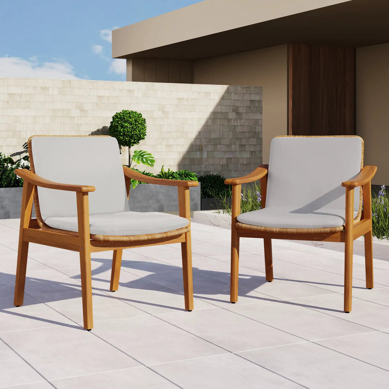 Outdoor Dining Chairs Set of 2, Teak Color Acacia Wood Frame by HouseOfZazla