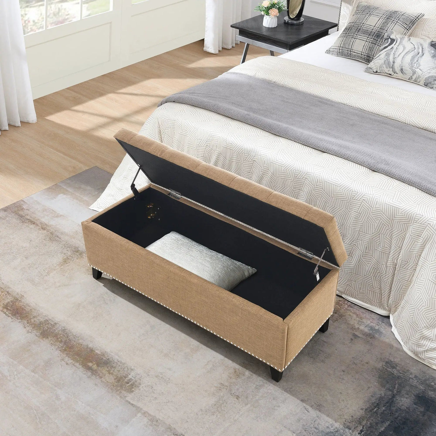 Button-Tufted Storage Ottoman With Safety Close Hinge by HouseOfZazla