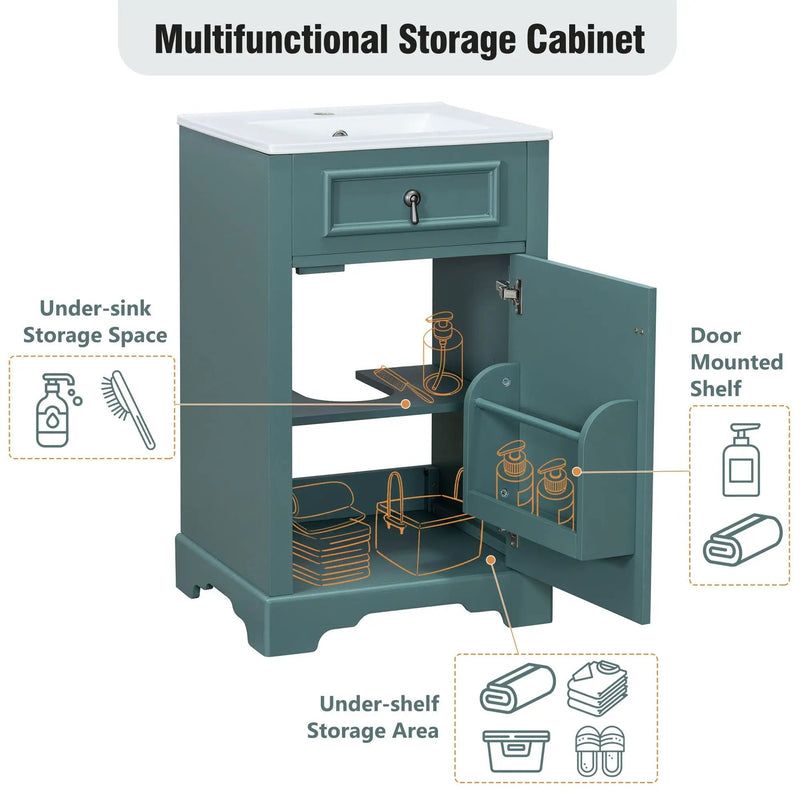 Elegant Bathroom Vanity With Ceramic Sink, Soft Close Door, Adjustable Shelf by HouseOfZazla