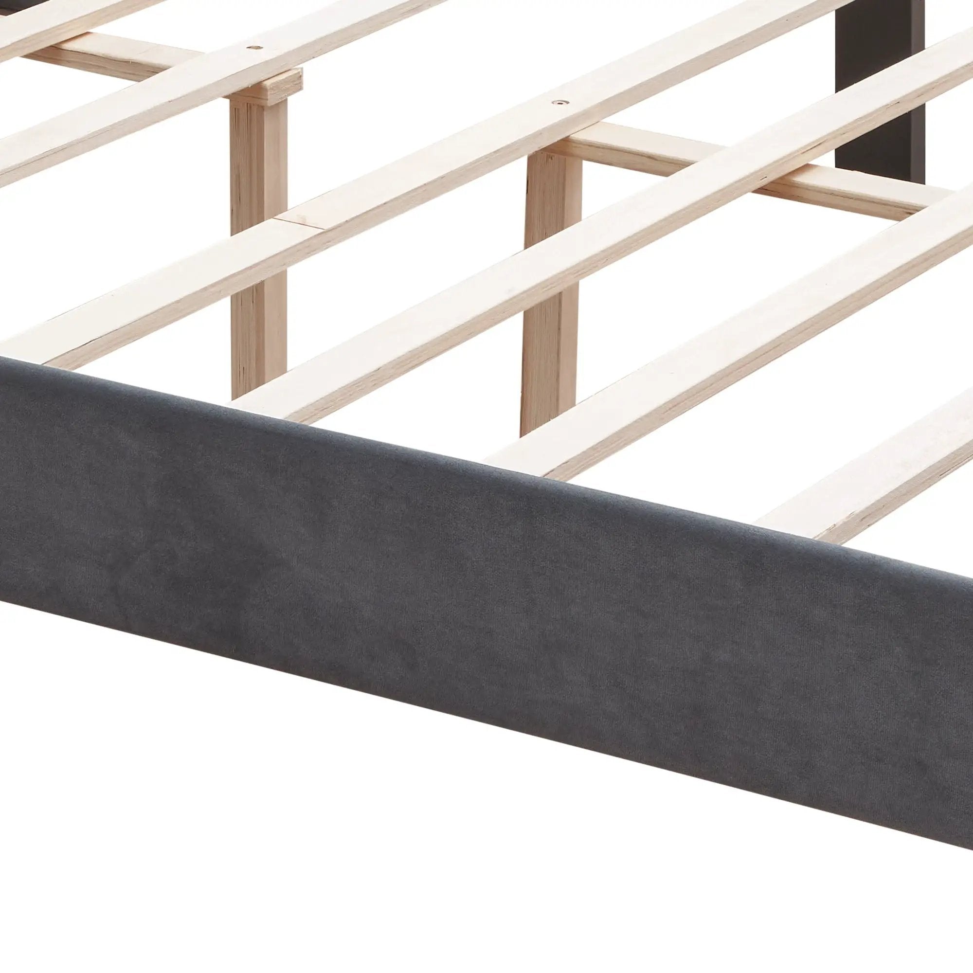 Queen Platform Tufted Upholstered Bed With Wings Design, Strong Wood Slat Support - Gray by HouseOfZazla