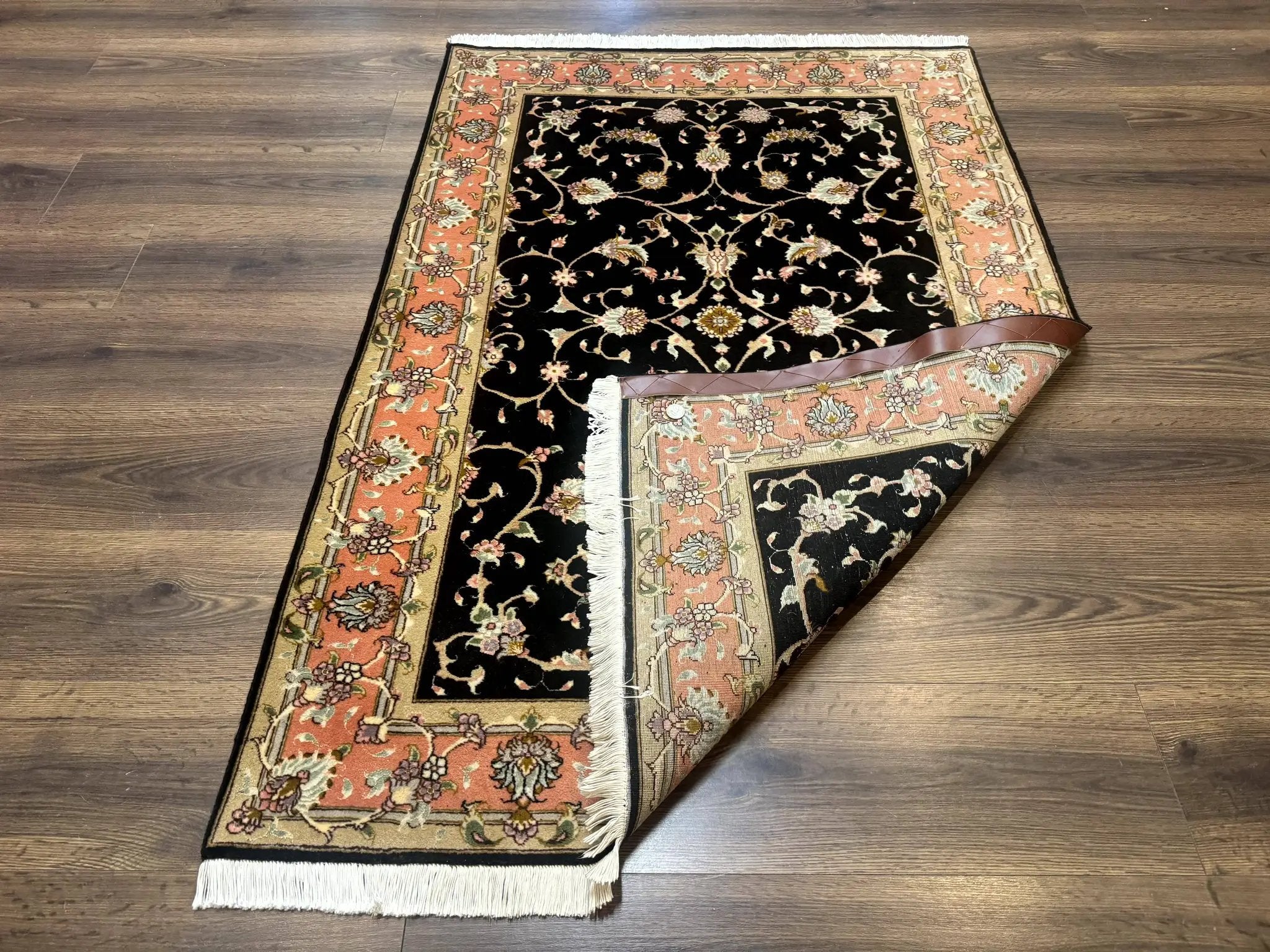 Persian Tabriz Rug 3x5 Black and Salmon Floral Fine Handmade 360 KPSI by Jewel Rugs