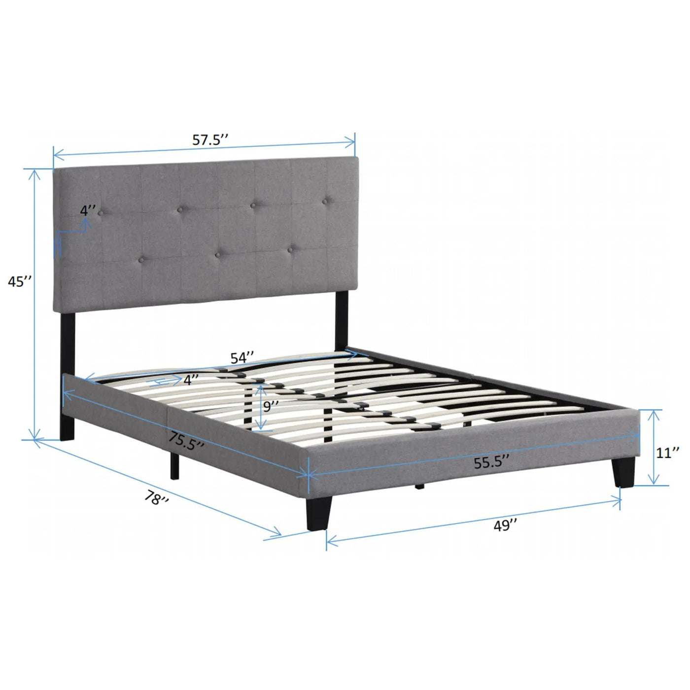 Modern Upholstered Platform Bed Frame With Button Tufted Headboard And Wood Slat Support by HouseOfZazla