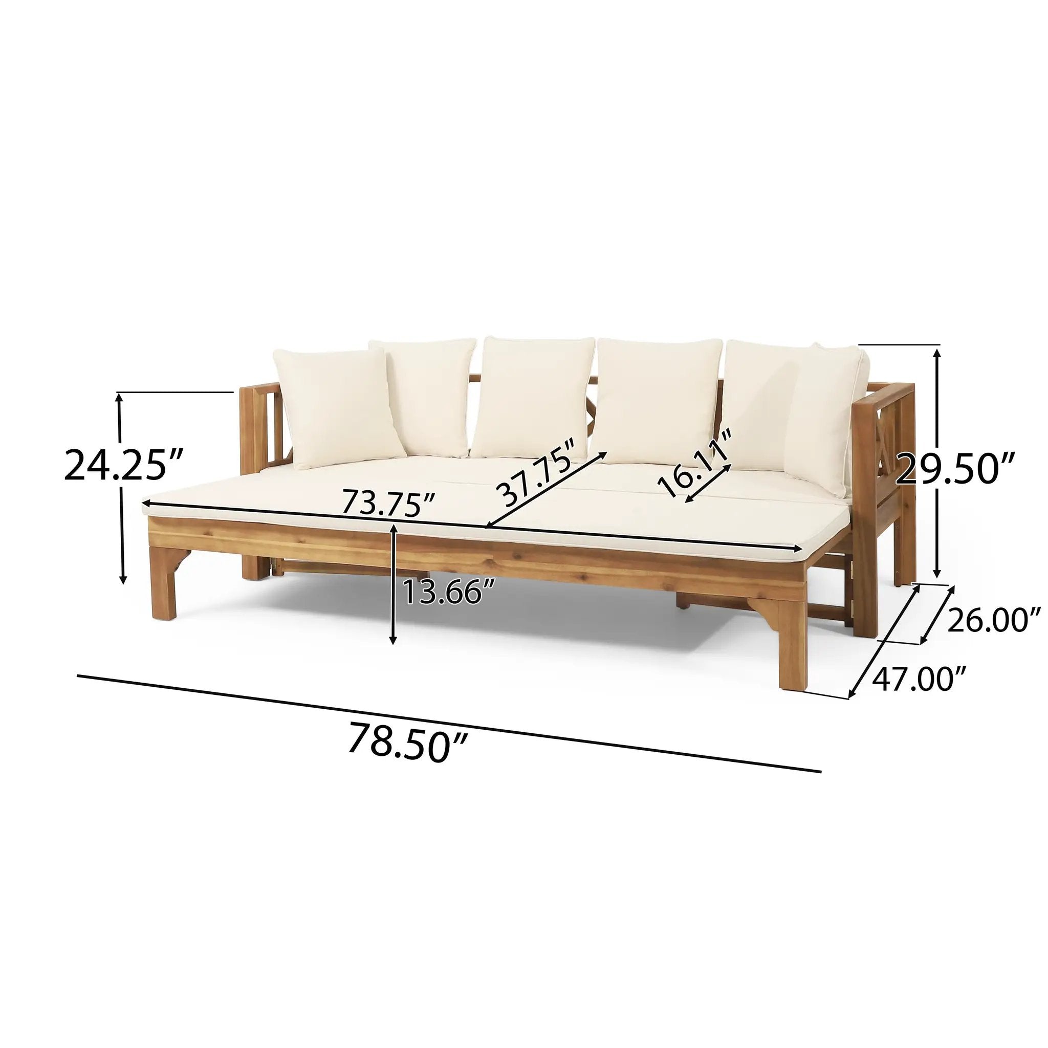 Outdoor Extendable Acacia Wood 3 Seater Sofa by HouseOfZazla