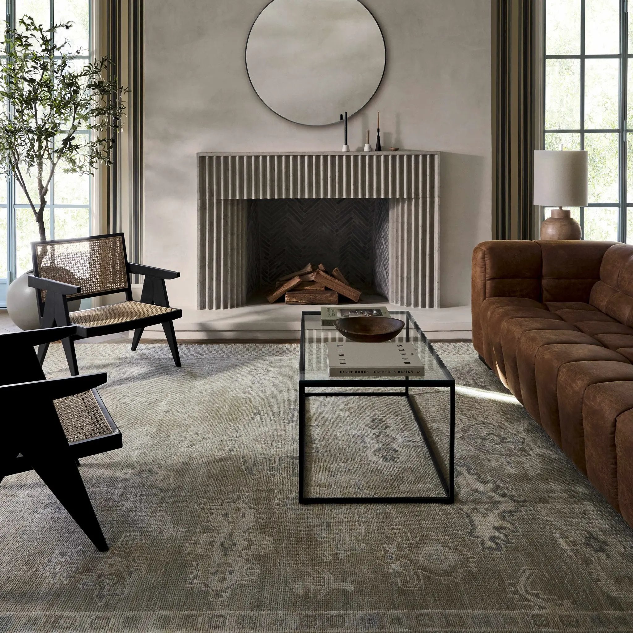 Round Mirror with Black Aluminum Frame by Boutique Rugs