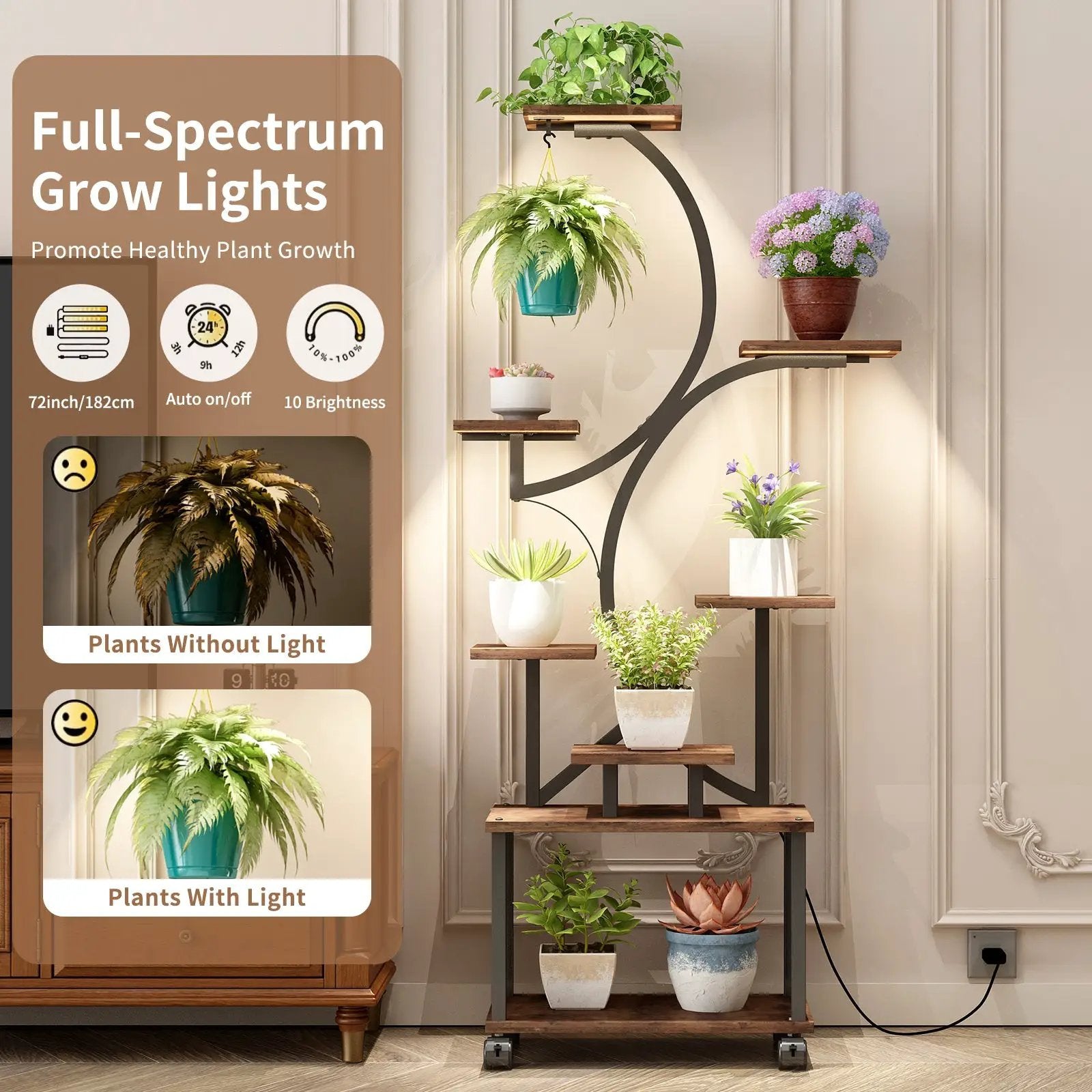 Plant Stand Indoor with Grow Lights - 62" Tall by HouseOfZazla