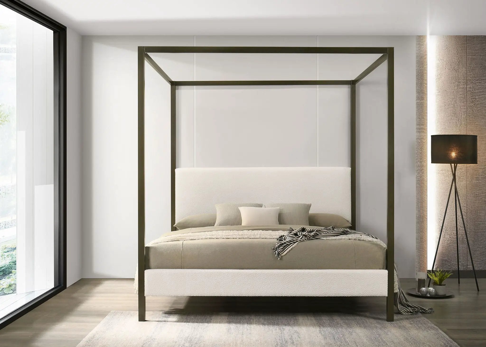 Monroe Upholstered Eastern King Canopy Bed Vanilla by Unique Piece Furniture