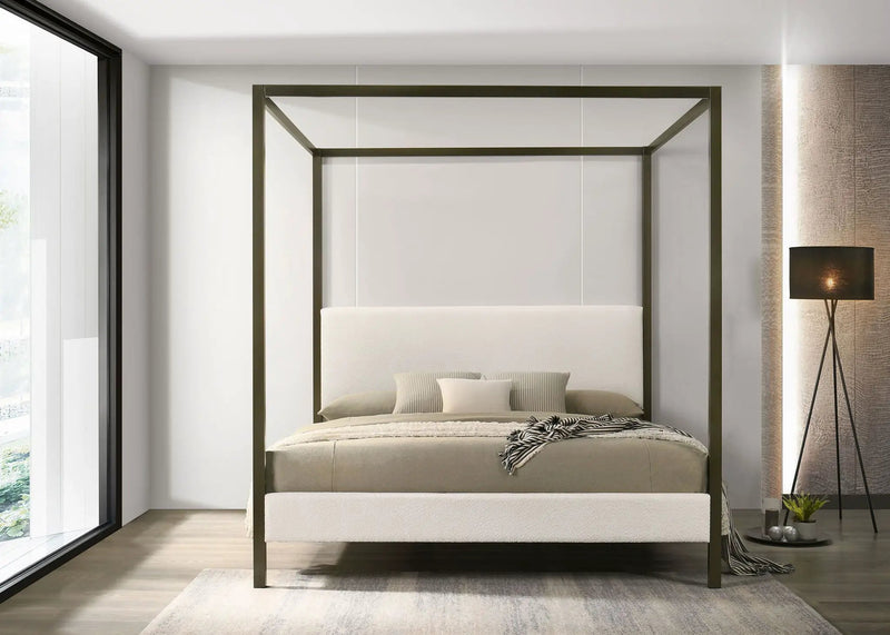 Monroe Upholstered Eastern King Canopy Bed Vanilla by Unique Piece Furniture